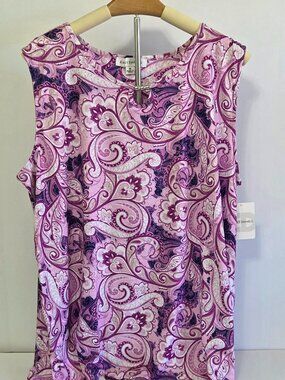 Emily Daniels Pink & Purple Paisley Sleeveless Keyhole Flowy Top, Size 1X